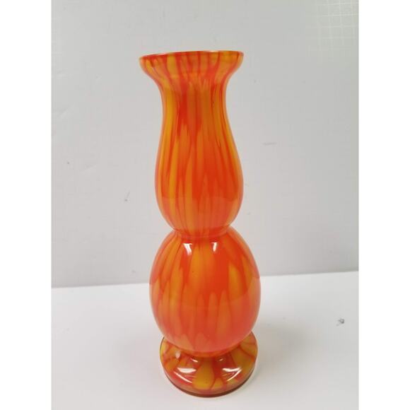 Vintage Art Glass Bud Vase, Orange Yellow Streak, Boho Retro Gift - Picture 3 of 6